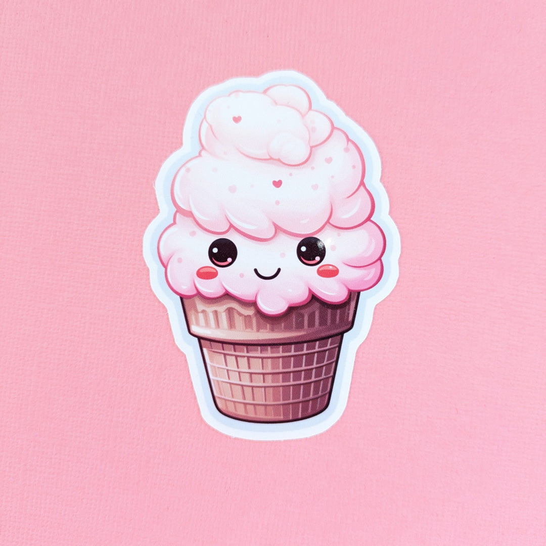Strawberry Heart Sprinkles Cone Gloss Sticker