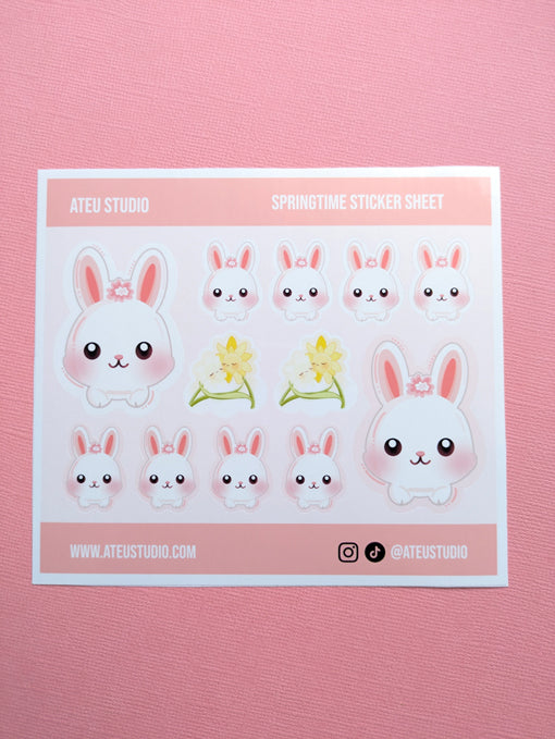 Snow Bunny Flower & Daffodil Hug Szn Sticker Sheet