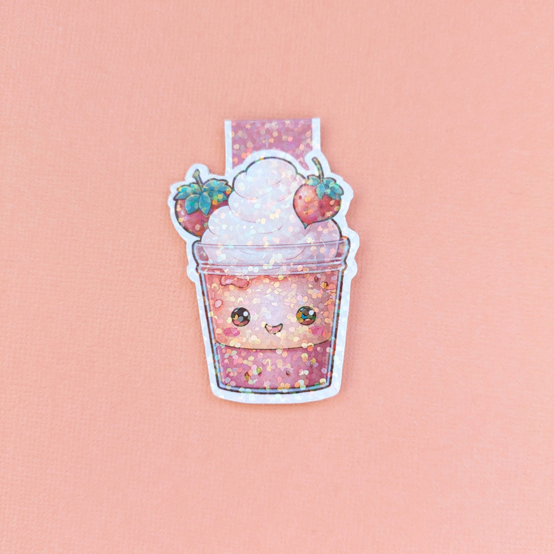 Strawberry Kawaii Cup Holo Magnetic Bookmark
