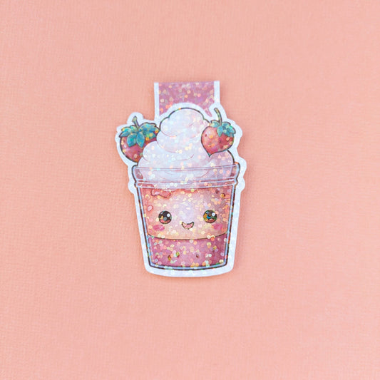 Strawberry Kawaii Cup Holo Magnetic Bookmark