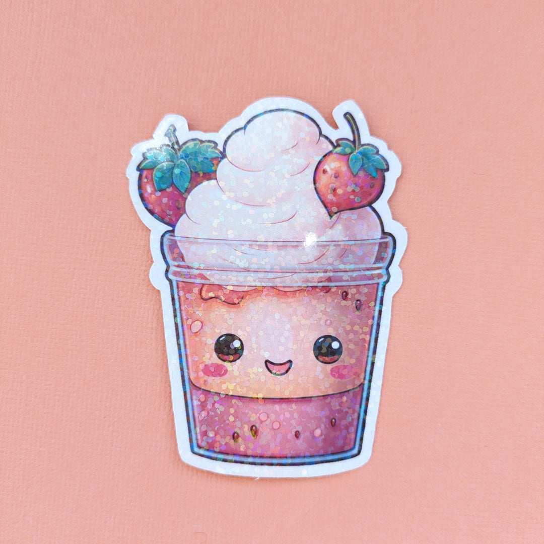 Strawberry Kawaii Cup Holo Sticker