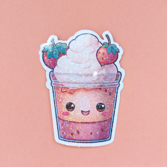 Strawberry Kawaii Cup Holo Sticker