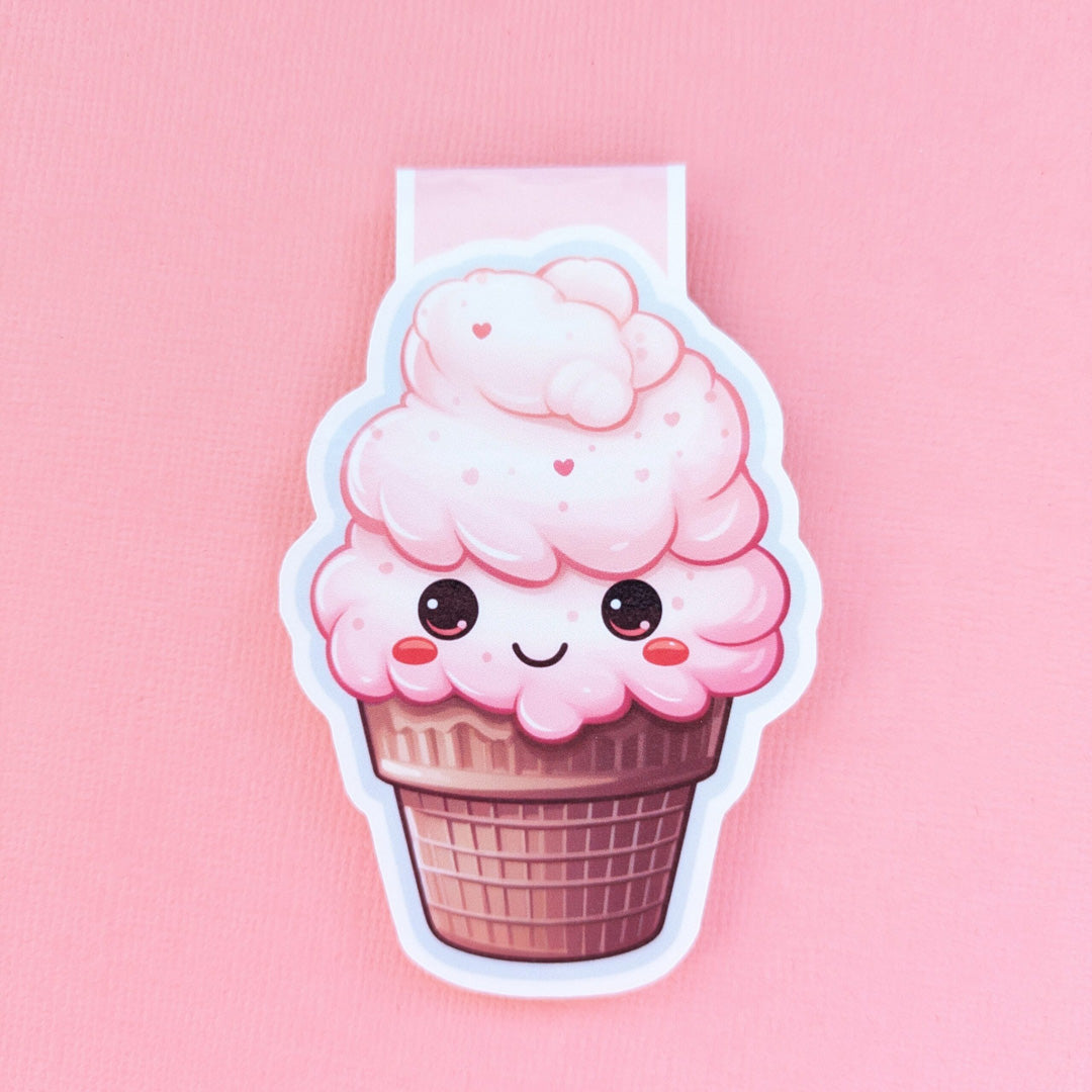 Strawberry Heart Sprinkles Cone Magnetic Bookmark