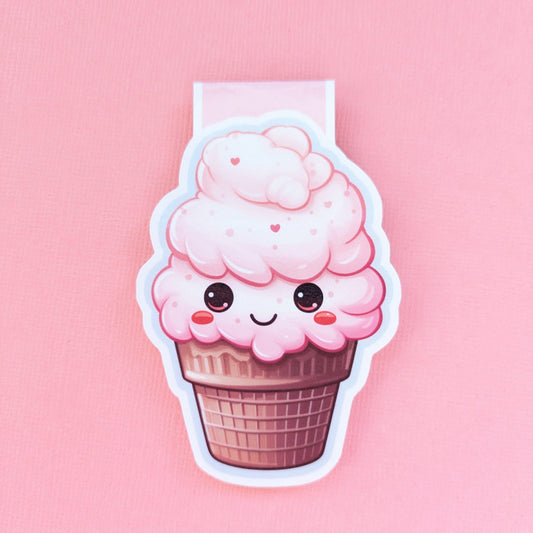 Strawberry Heart Sprinkles Cone Magnetic Bookmark