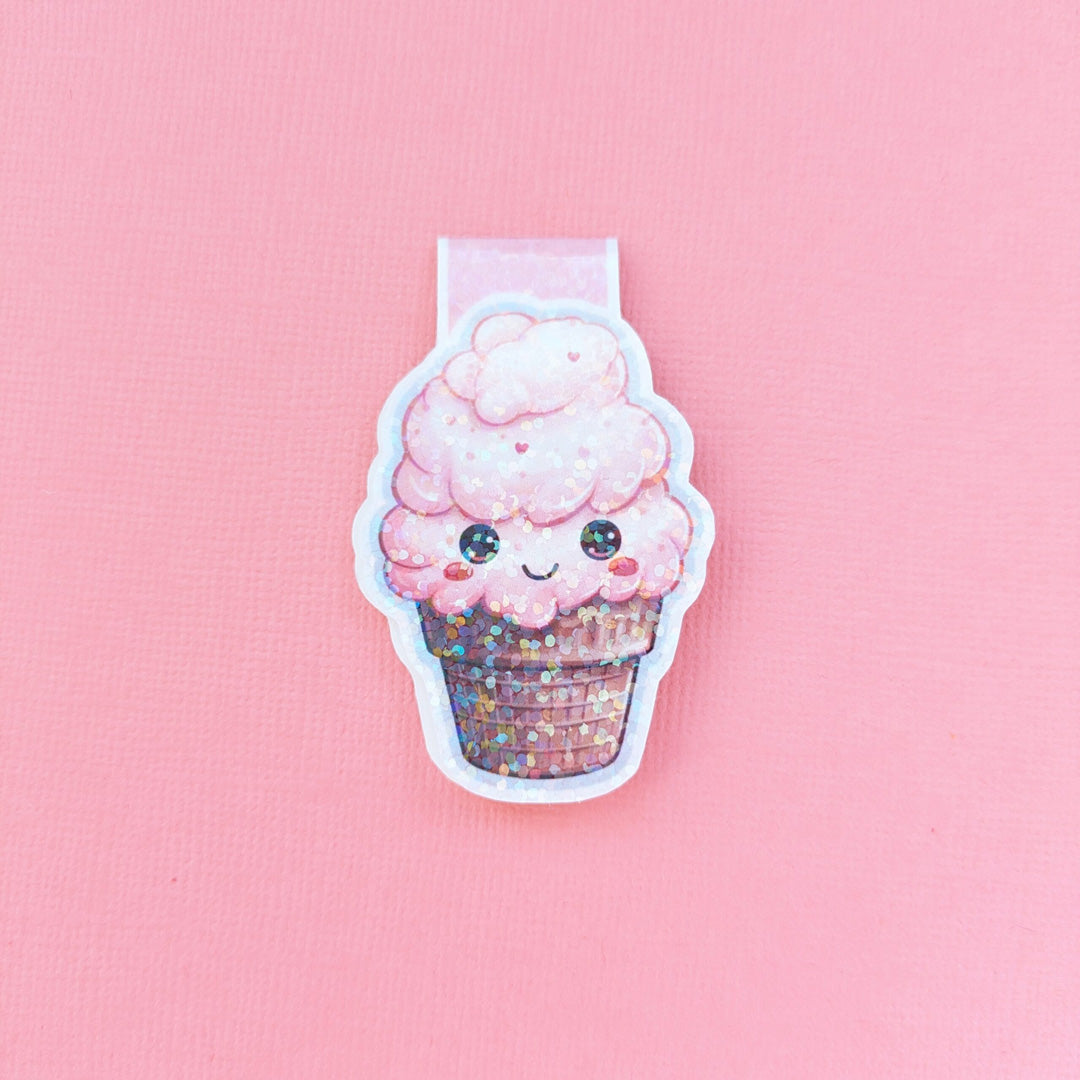 Strawberry Heart Sprinkles Cone Holo Magnetic Bookmark