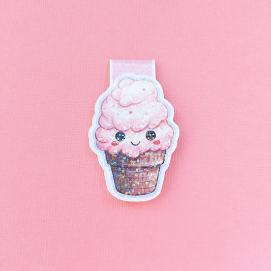 Strawberry Heart Sprinkles Cone Holo Magnetic Bookmark