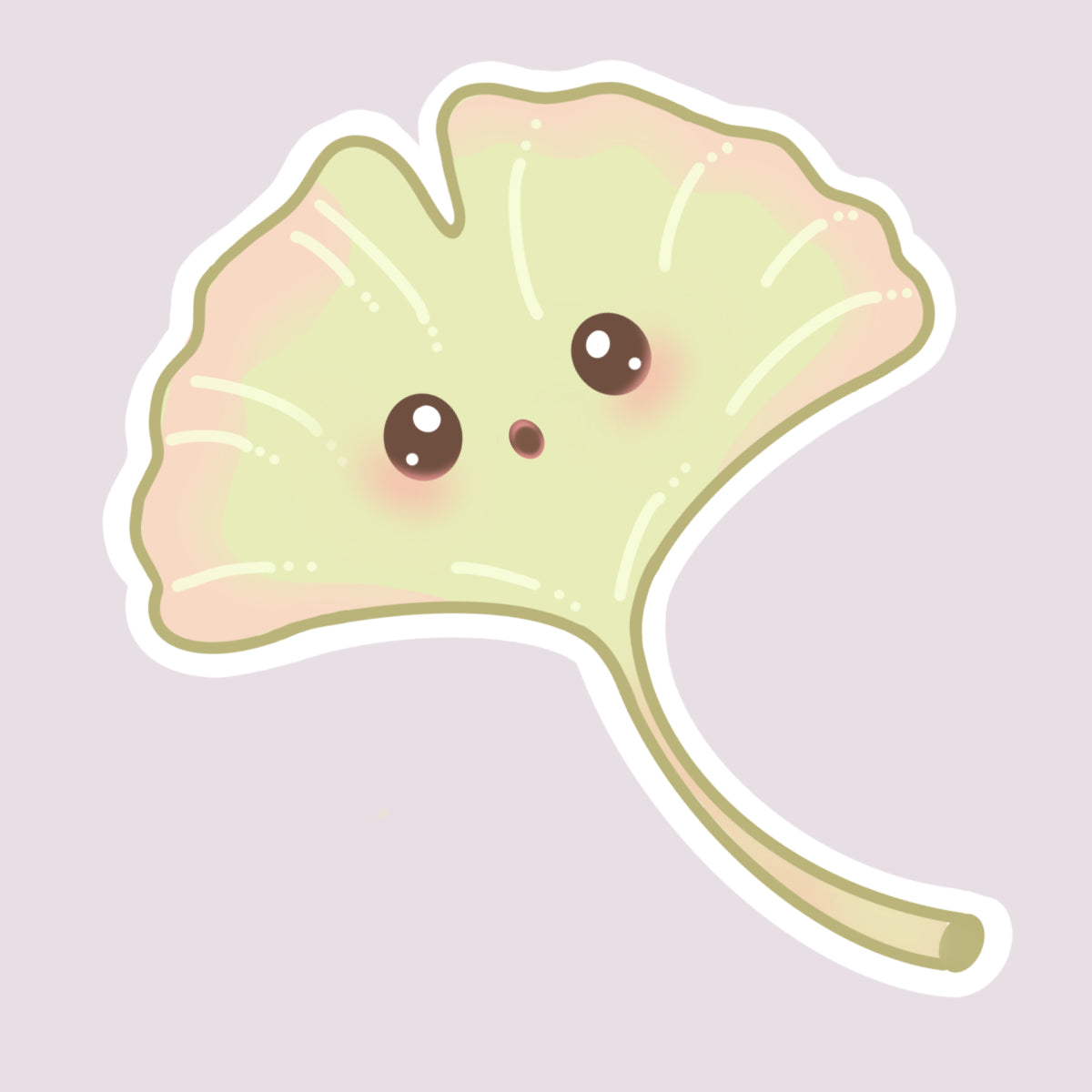Mori 'Icho Blush' ginkgo leaf digital sticker with a white offset die-cut outline, displayed on an Ateu Studio soft Sakura Nezu digital paper background.