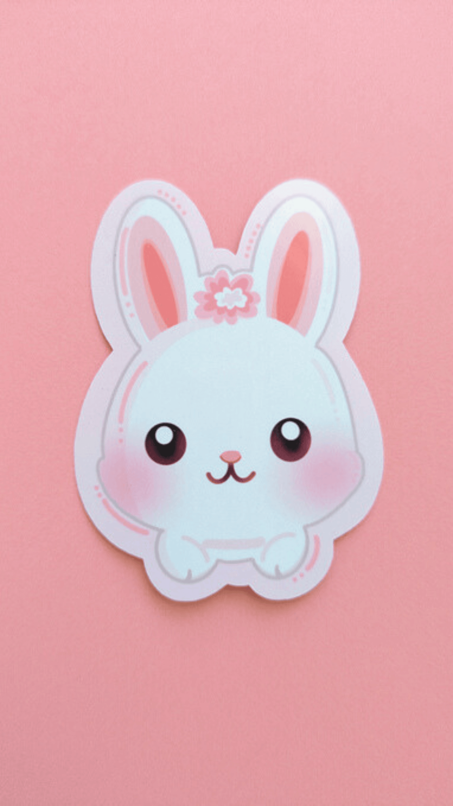 A straight-on, high-resolution view of the Marshmallow Blush Bunny pink sticker by Ateu Studio. This flat-lay product shot showcases the vibrant pink base, snowball white character offset, and clean kawaii 'cutie mark' details, emphasizing the intentional color-obsessed design.