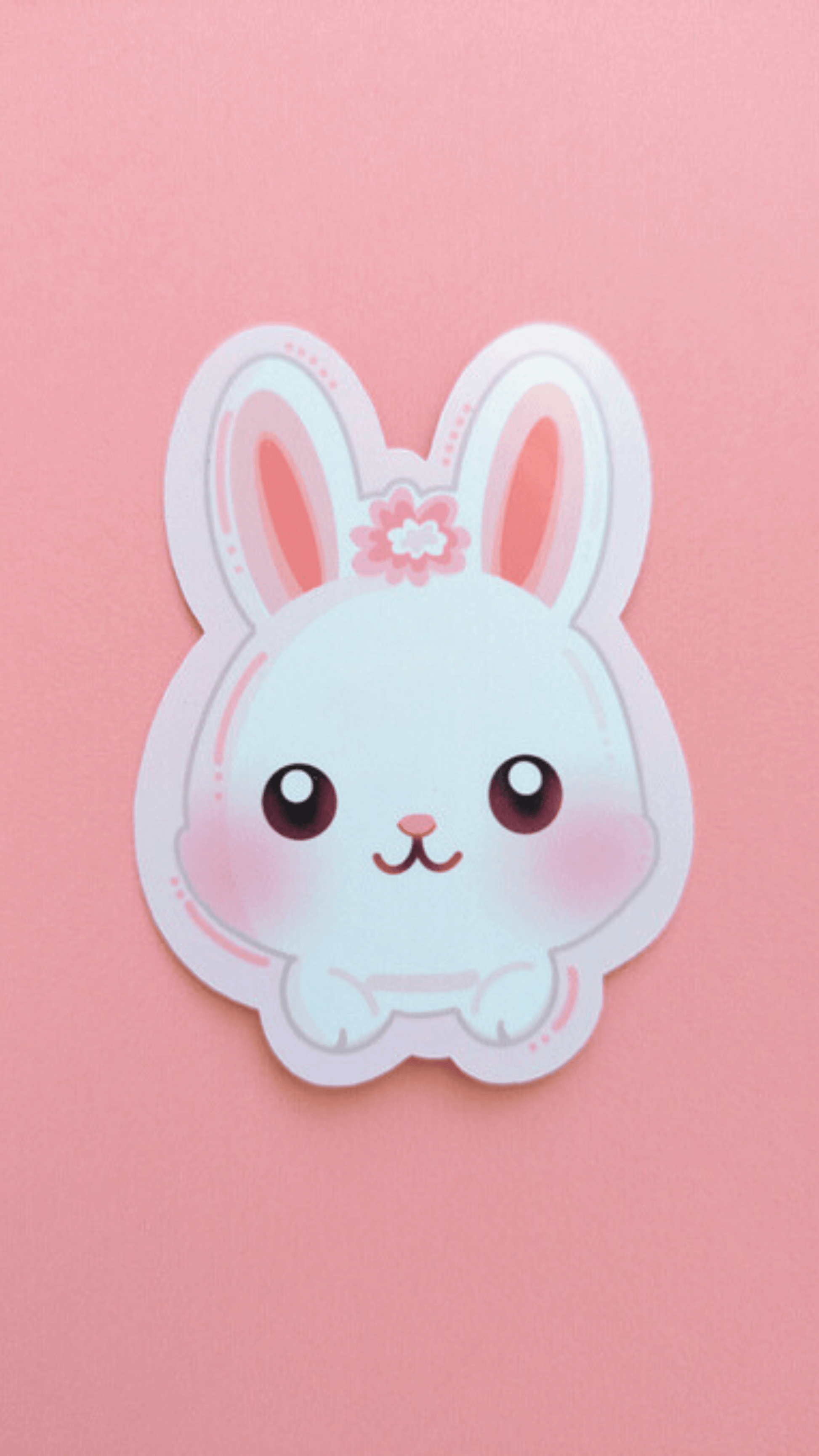 A straight-on, high-resolution view of the Marshmallow Blush Bunny pink sticker by Ateu Studio. This flat-lay product shot showcases the vibrant pink base, snowball white character offset, and clean kawaii 'cutie mark' details, emphasizing the intentional color-obsessed design.