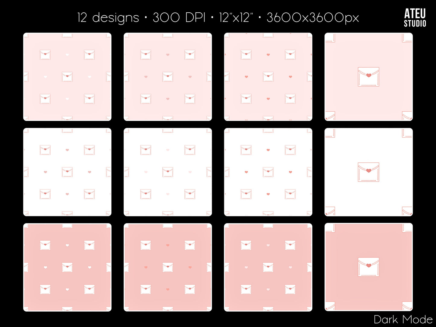 Valentine Seamless Pattern Set – Cute Kawaii Envelope Design for Wrapping & Stationery