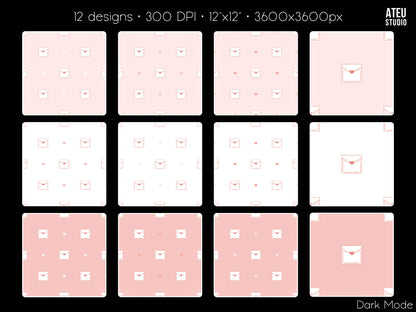 Valentine Seamless Pattern Set – Cute Kawaii Envelope Design for Wrapping & Stationery