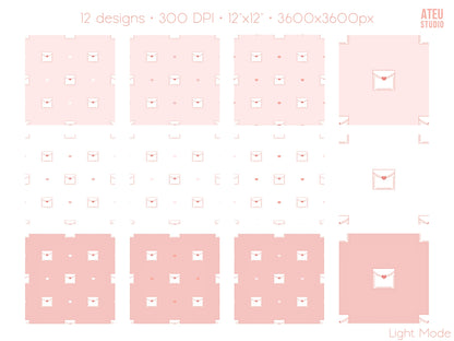 Valentine Seamless Pattern Set – Cute Kawaii Envelope Design for Wrapping & Stationery