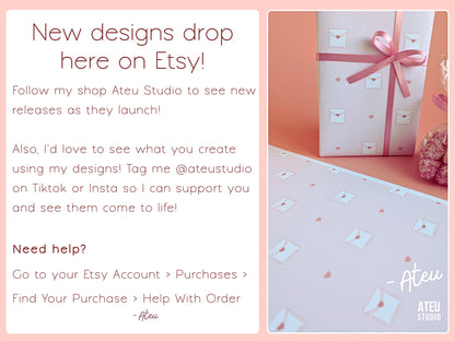 Valentine Seamless Pattern Set – Cute Kawaii Envelope Design for Wrapping & Stationery