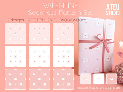 Valentine Seamless Pattern Set – Cute Kawaii Envelope Design for Wrapping & Stationery