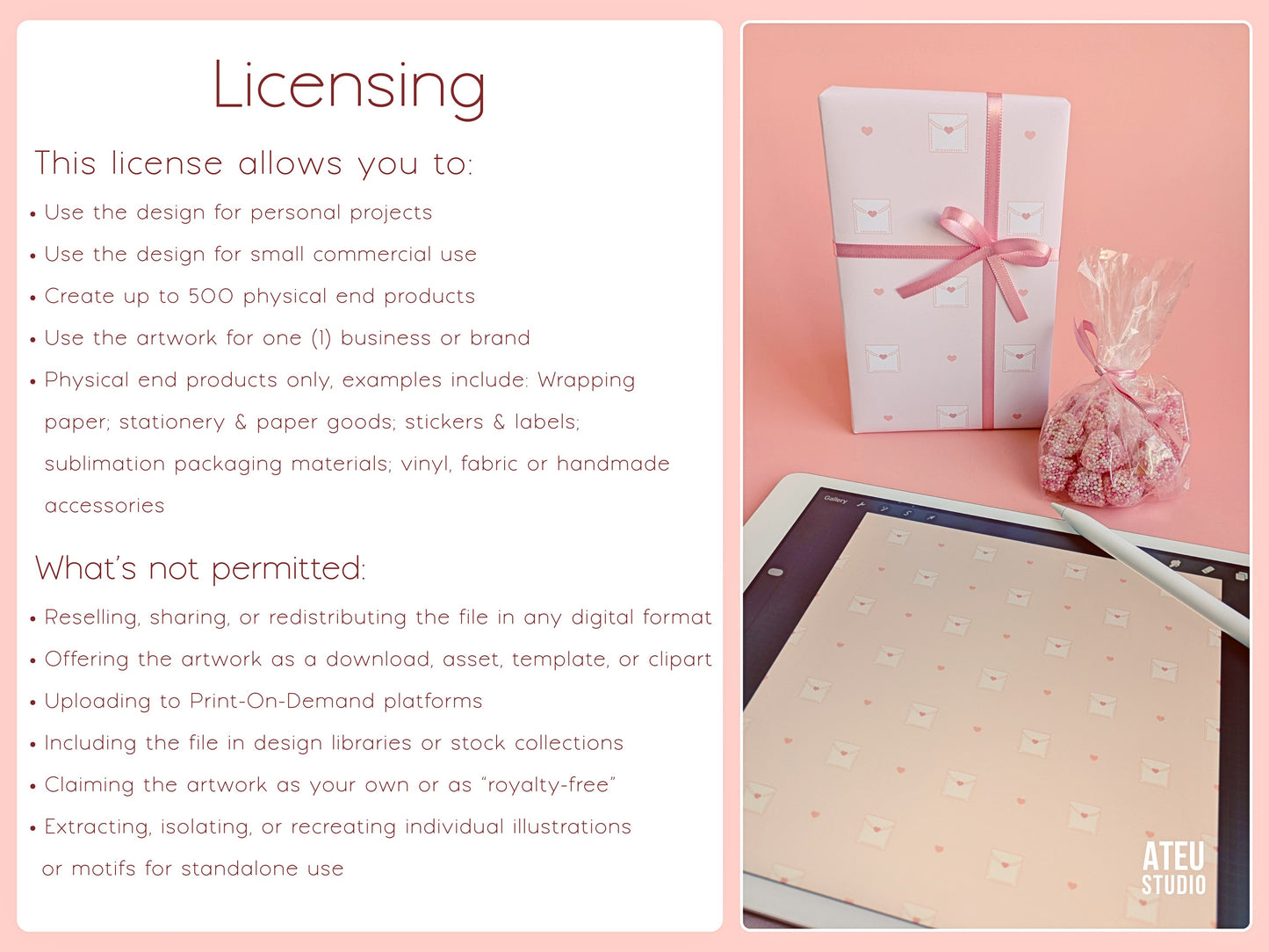 Valentine Seamless Pattern Set – Cute Kawaii Envelope Design for Wrapping & Stationery