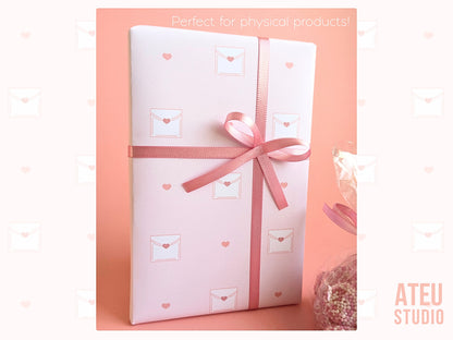Valentine Seamless Pattern Set – Cute Kawaii Envelope Design for Wrapping & Stationery