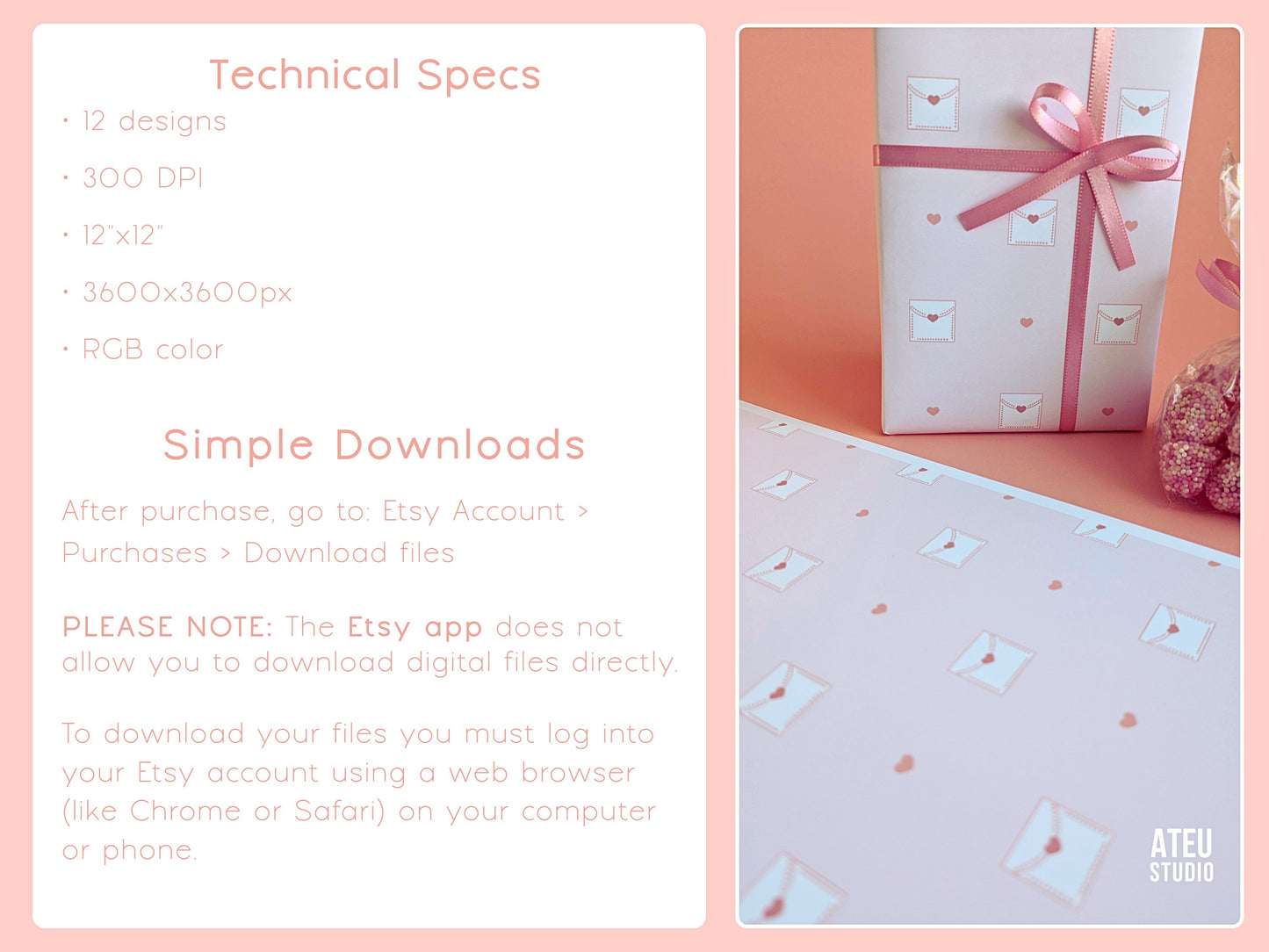 Valentine Seamless Pattern Set – Cute Kawaii Envelope Design for Wrapping & Stationery