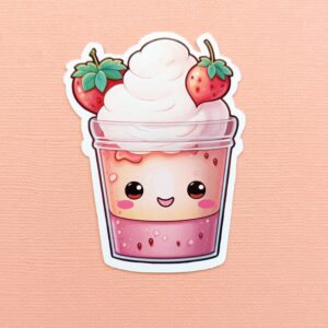 Strawberry Kawaii Cup 2" gloss vinyl diecut sticker