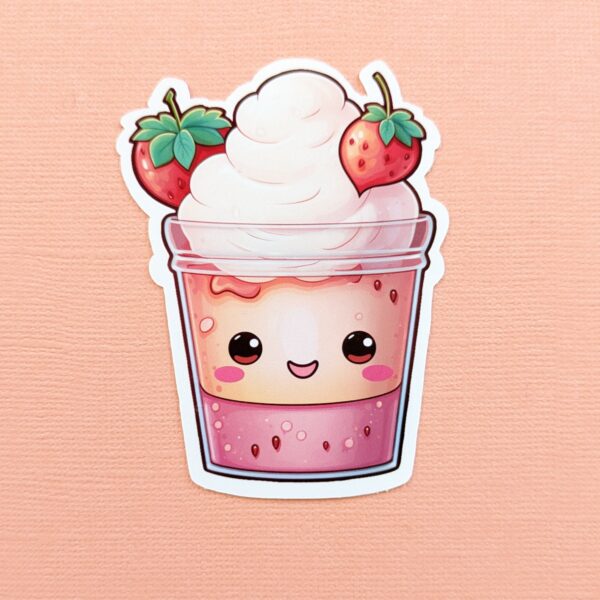 Strawberry Kawaii Cup 2" gloss vinyl diecut sticker