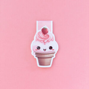 cheeky strawberry cone magnetic bookmark with a gloss laminate finish