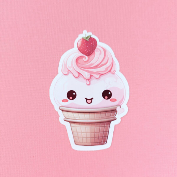 Cheeky Strawberry Cone diecut gloss vinyl sticker