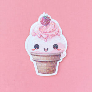 Cheeky Strawberry Cone Holographic Gloss diecut Vinyl Sticker