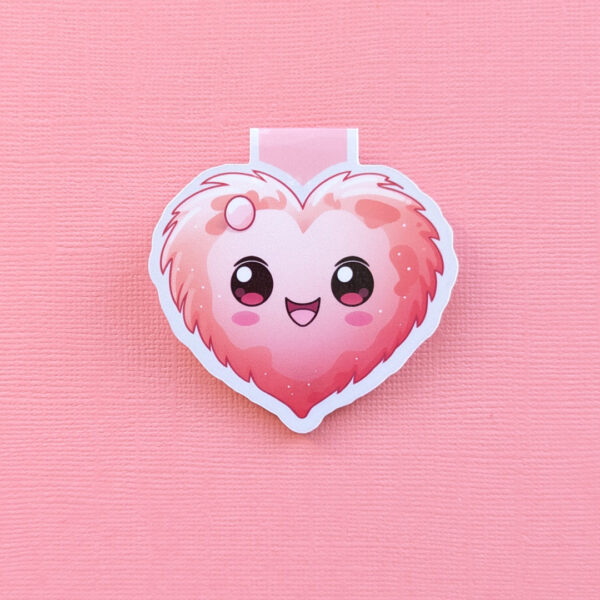 Fuzzy valentine magnetic bookmark with a gloss laminate finish