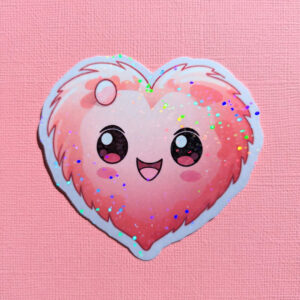 Fuzzy Valentine 2" holographic vinyl diecut sticker