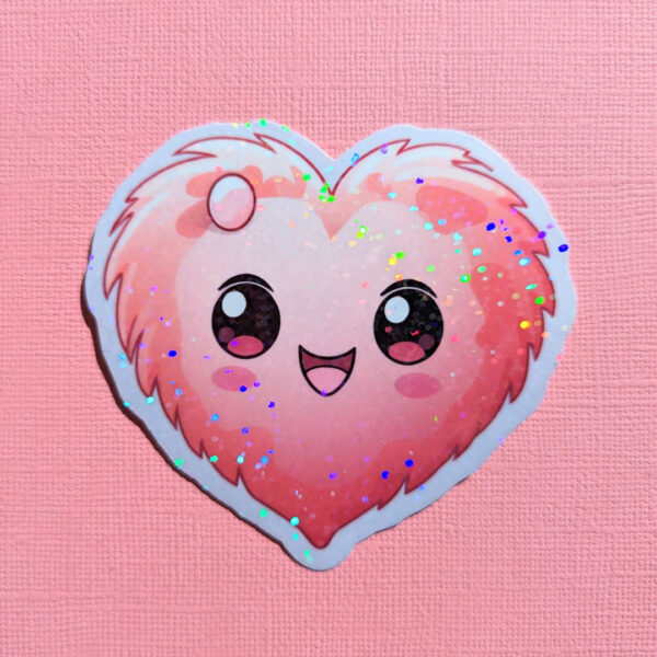 Fuzzy Valentine 2" holographic vinyl diecut sticker