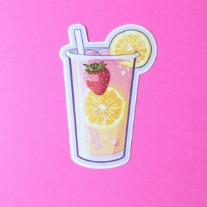 Pink Sunset Strawberry 2” Gloss Vinyl Diecut Sticker