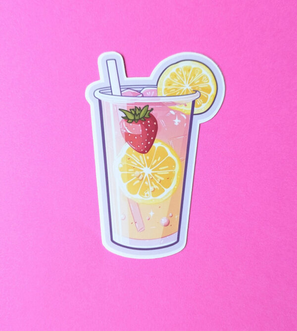 Pink Sunset Strawberry 2” Gloss Vinyl Diecut Sticker