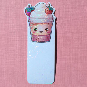 Strawberry Kawaii Cup Holographic Bookmark