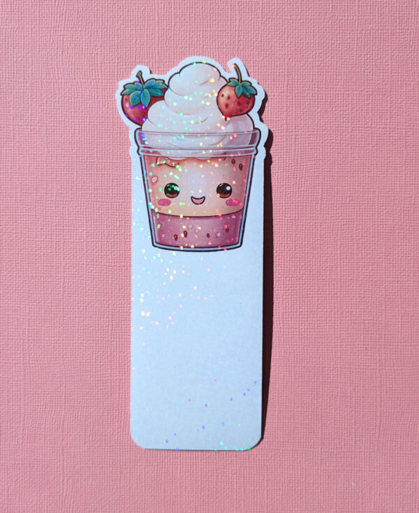 Strawberry Kawaii Cup Holographic Bookmark