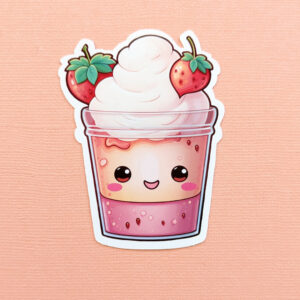 Strawberry Kawaii Cup gloss vinyl diecut sticker