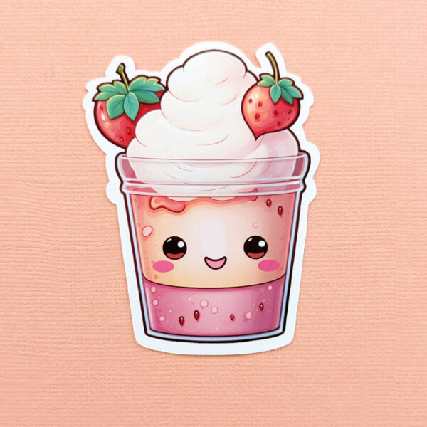 Strawberry Kawaii Cup gloss vinyl diecut sticker