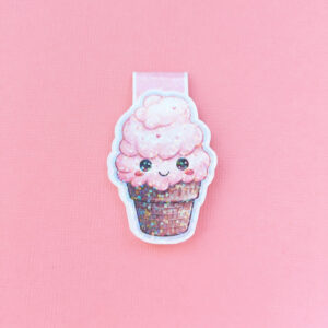 Strawberry heart sprinkles cone magnetic bookmark with a holographic gloss lami