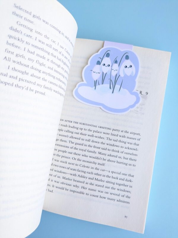 Snowdrops 3 inch pastel blue 3 inch magnetic bookmark