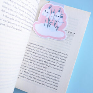 Snowdrops 3 inch pink chonky magnetic bookmark with pink background